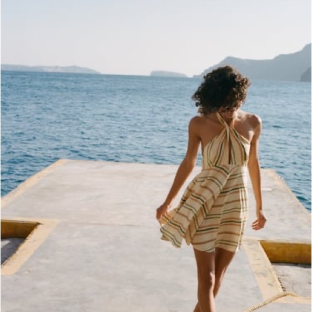STRIPED LINEN BLEND MINI DRESS